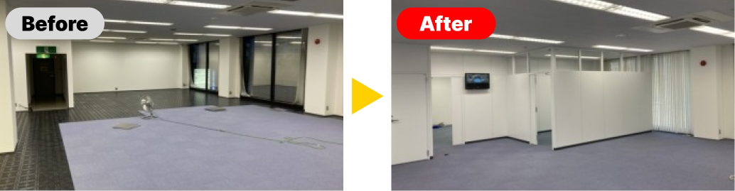 OAフロア タイルカーペット工事 事務所コンセント LAN設備工事 スチールパーテーション設置